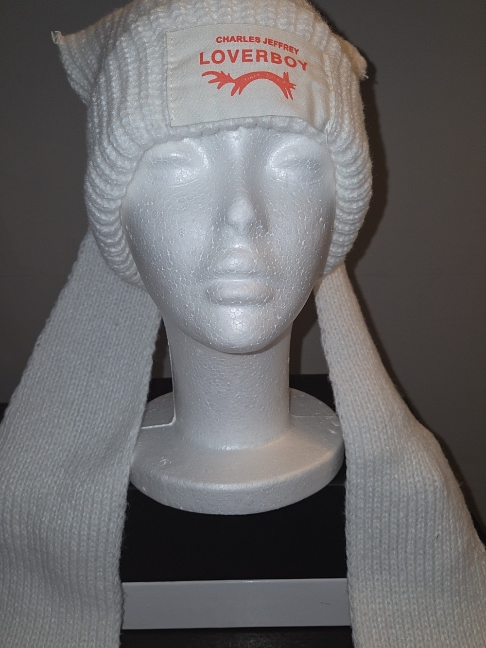 White Knit Earflap Beanie